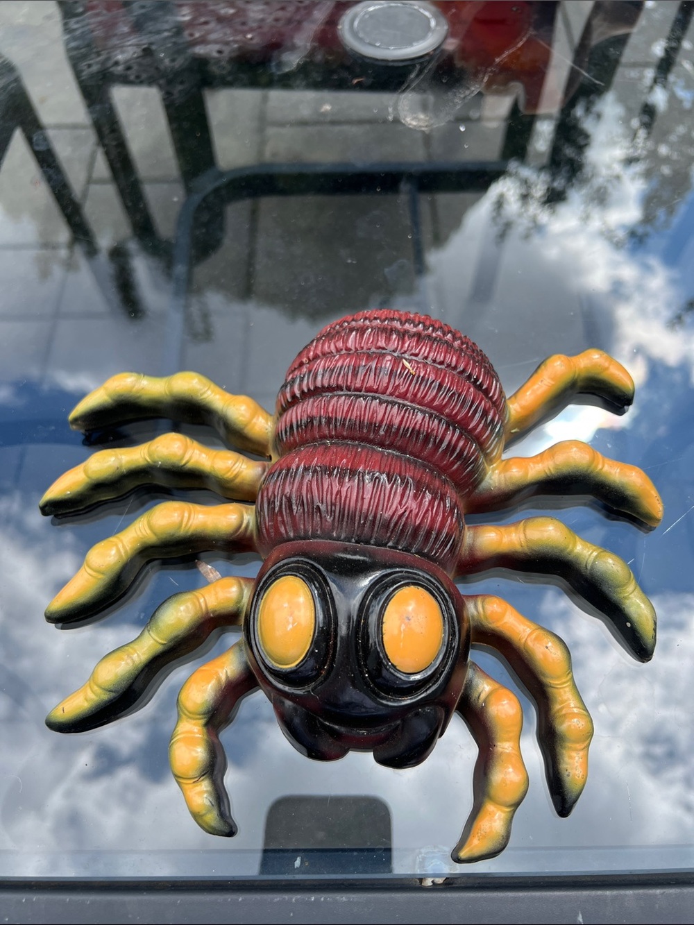 Decorative Resin Spider Figurine in Red and Yellow